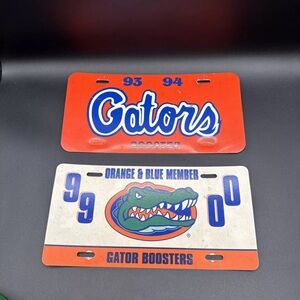 2 Florida Gators Booster License Plate Sign Tag Lot Bundle Orange Blue